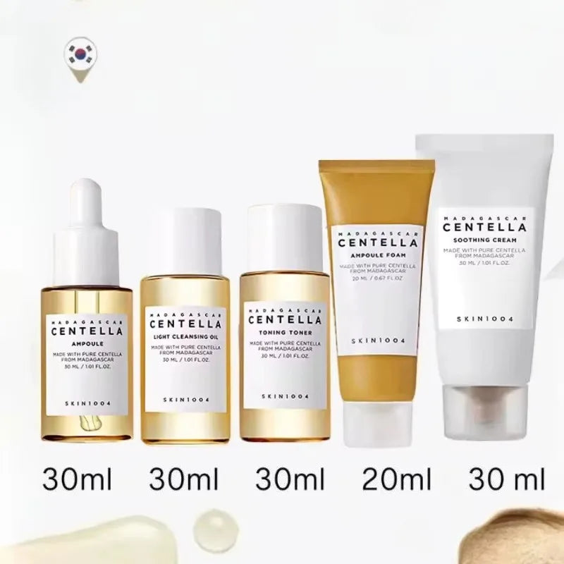 SKIN1004 Madagascar Centella Travel Kit, Toner, Ampoule, Soothing Cream, Cleansing Oil, Ampoule Foam, Mini 5pcs