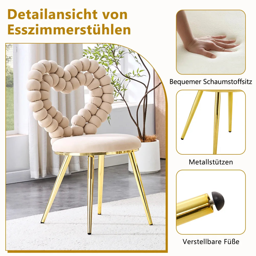 2 chaises avec dossier en coeur beige