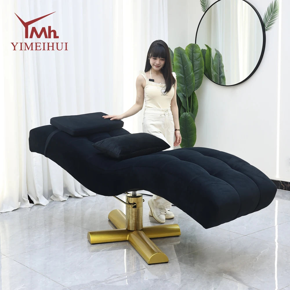 Cama eléctrica para salón de belleza, silla facial con elevación ajustable de terciopelo, de cuero sintético rosa y pestañas postizas.