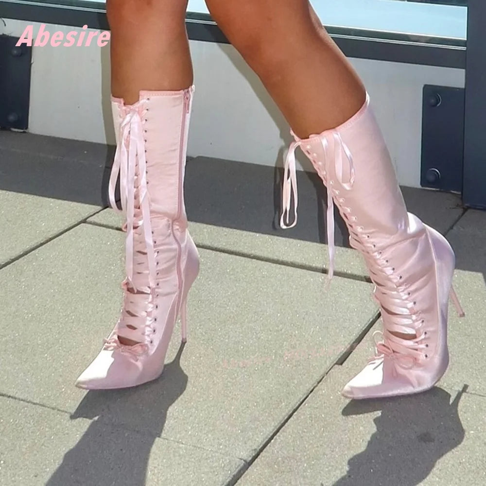 Bottes Pointées Satinée à Talos avec lacets