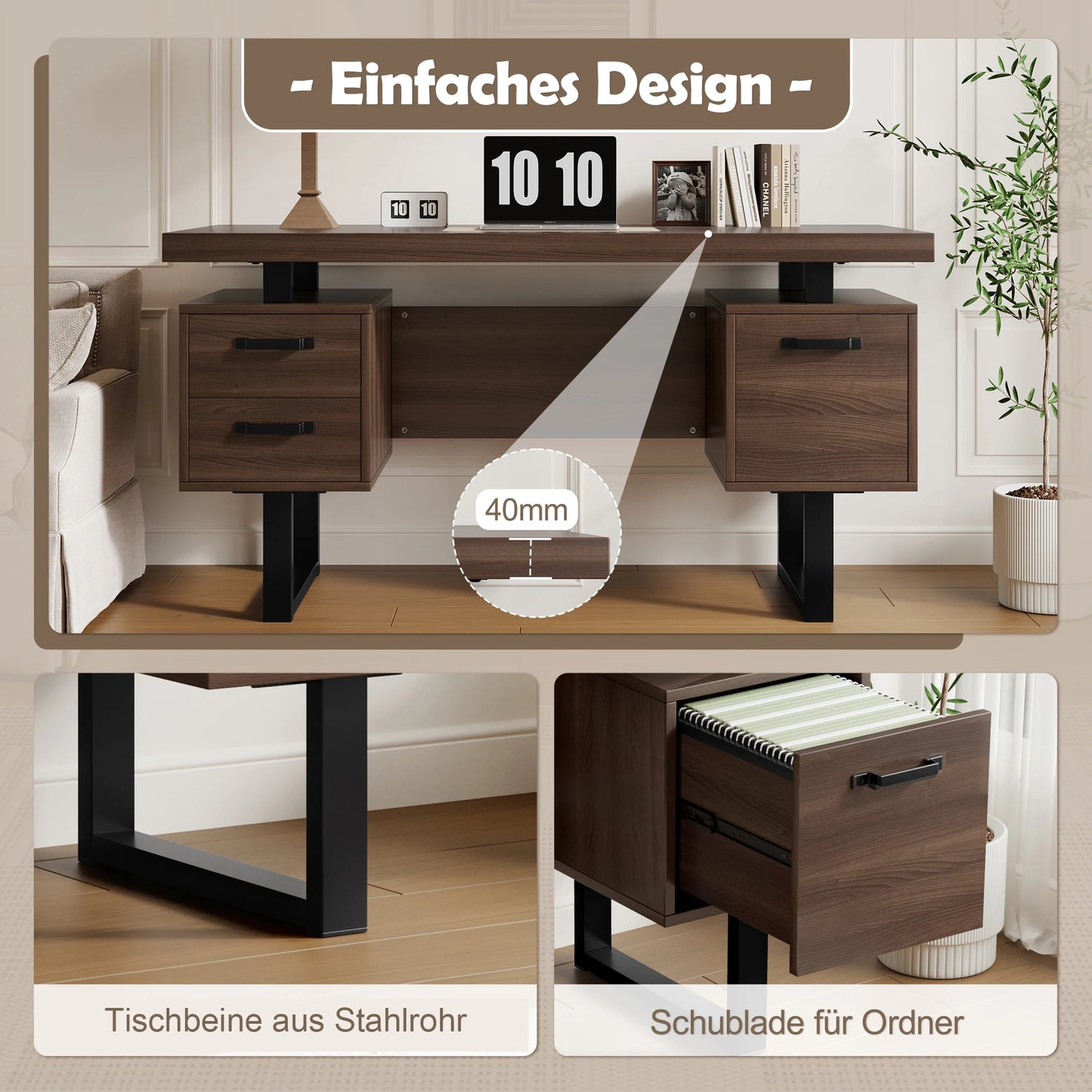 Bureau en bois moderne au finition métal
