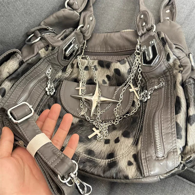 Sac vintage gris léopard