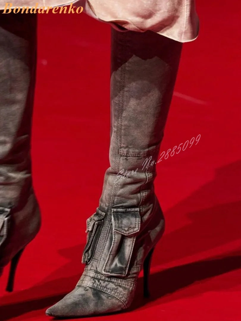 Bottes à Talons Hauts en Denim