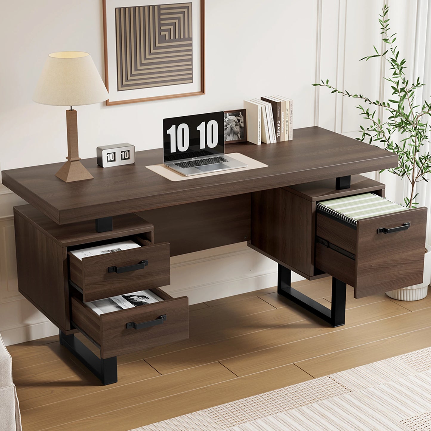 Bureau en bois moderne au finition métal