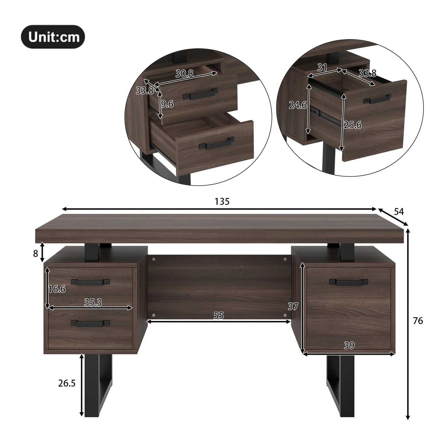 Bureau en bois moderne au finition métal