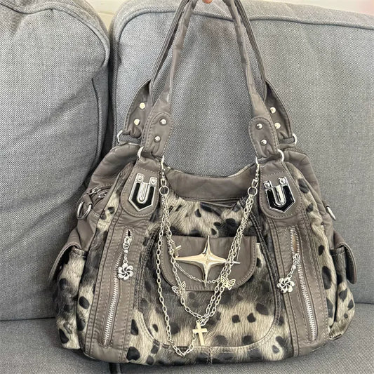 Sac vintage gris léopard