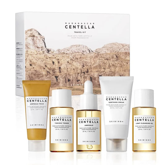 SKIN1004 Madagascar Centella Travel Kit, Toner, Ampoule, Soothing Cream, Cleansing Oil, Ampoule Foam,  Mini 5pcs