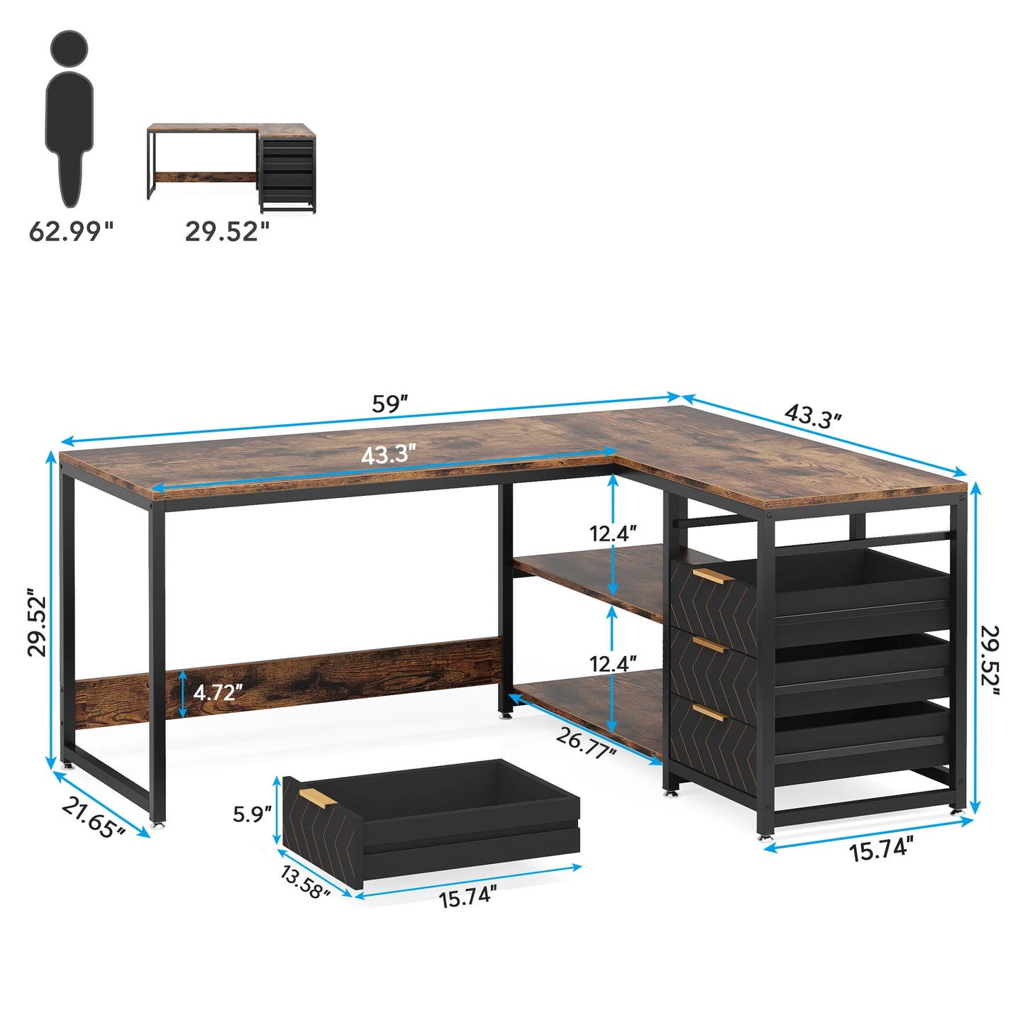 Bureau d'angle en bois allemand