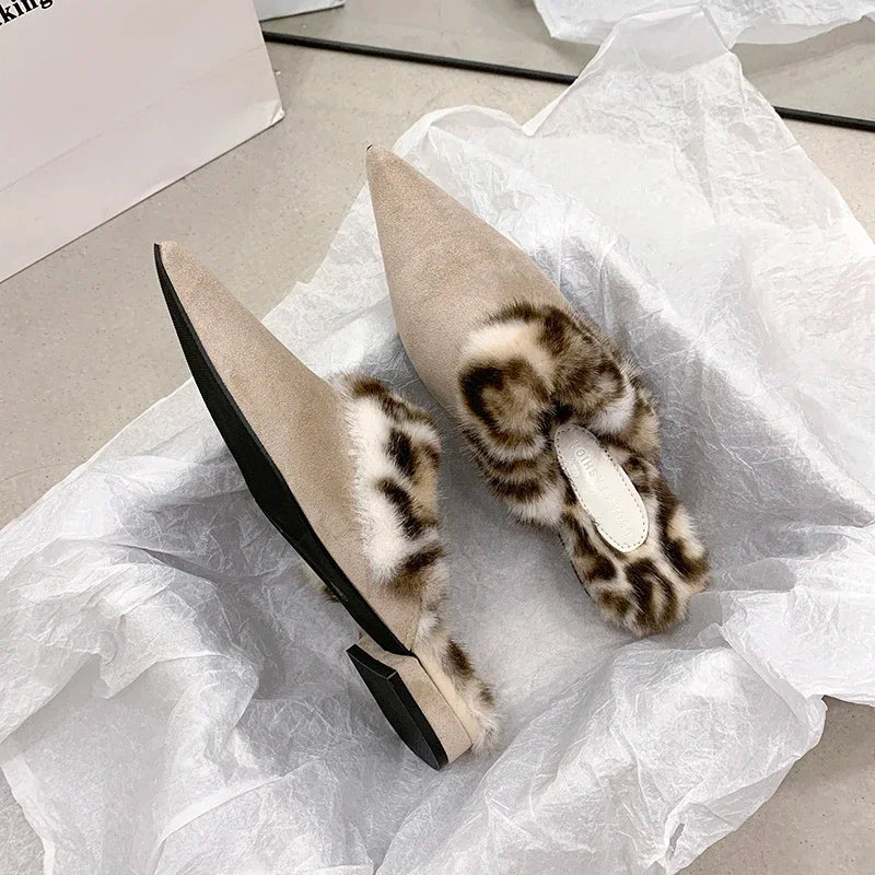Baotou - Zapatillas de felpa con punta puntiaguda y tacón alto para mujer, otoño 2025, nuevas y poco profundas