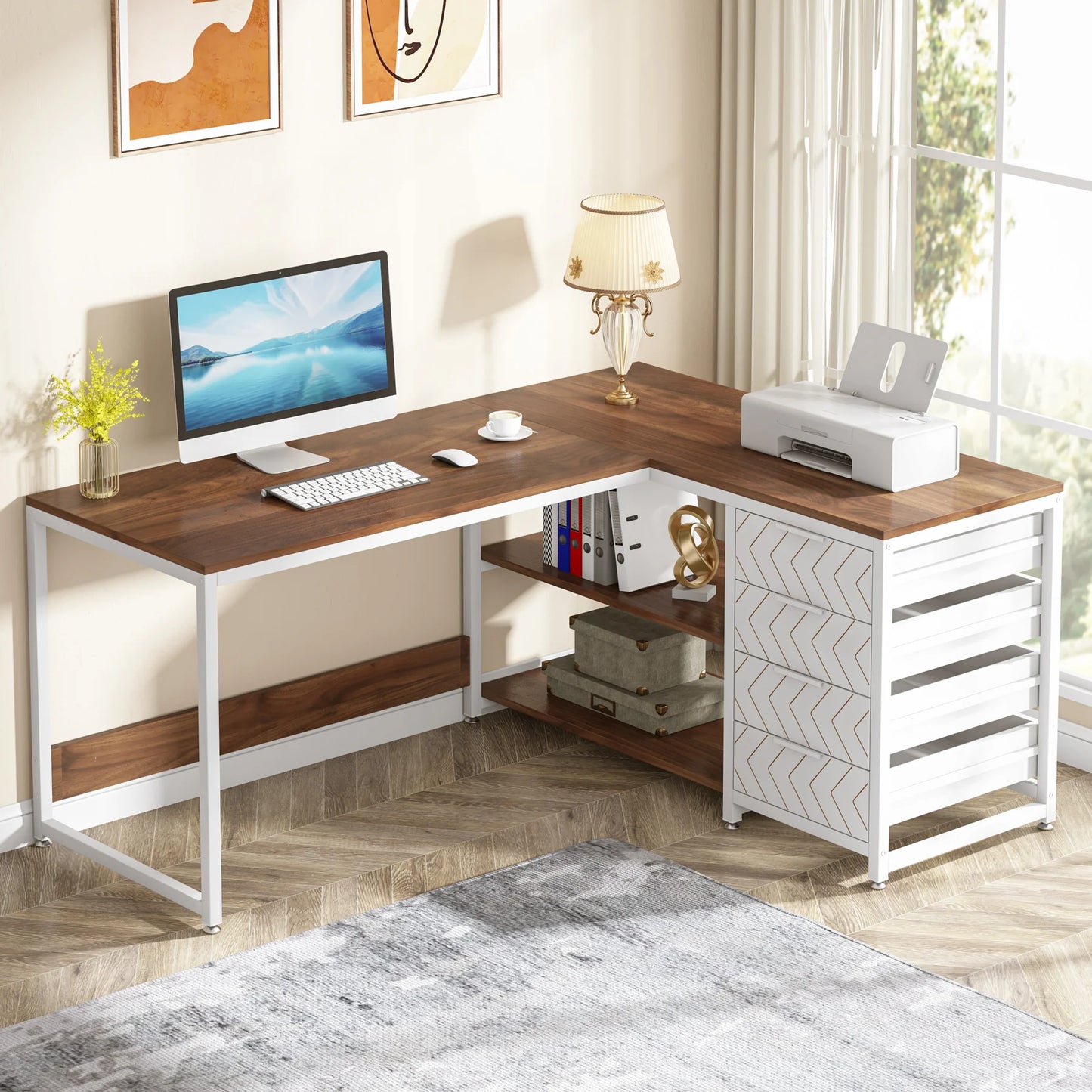 Bureau d'angle en bois allemand