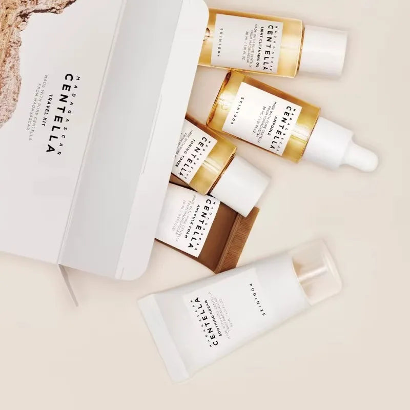 SKIN1004 Madagascar Centella Travel Kit, Toner, Ampoule, Soothing Cream, Cleansing Oil, Ampoule Foam,  Mini 5pcs