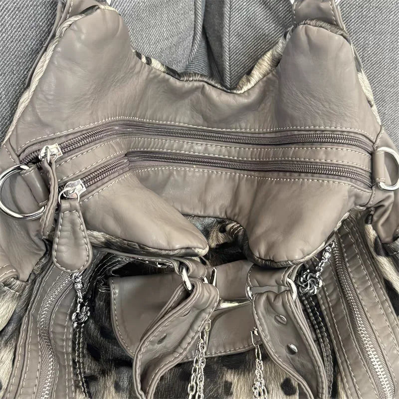 Sac vintage gris léopard