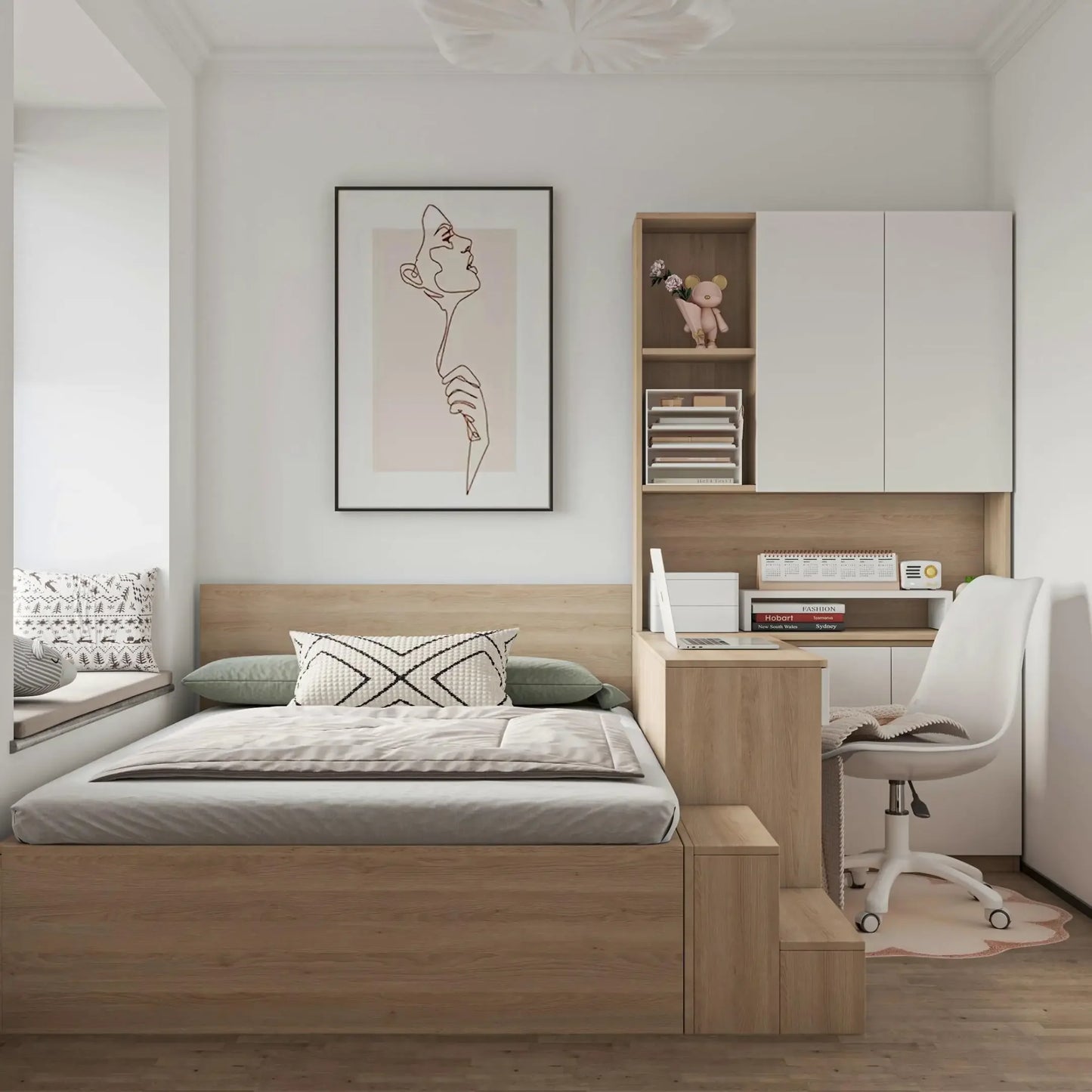 Tatami avec bureau et bibliothèque pour petit appartement