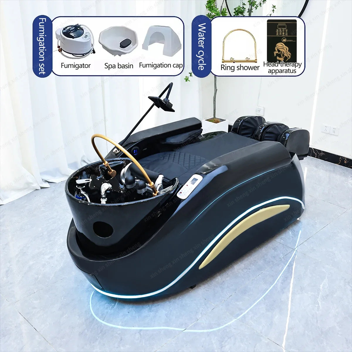 Chaise de shampooing avec équipements