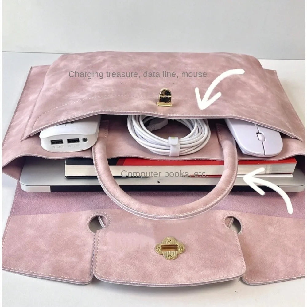 Sac rose en velour pour ordinateur portable