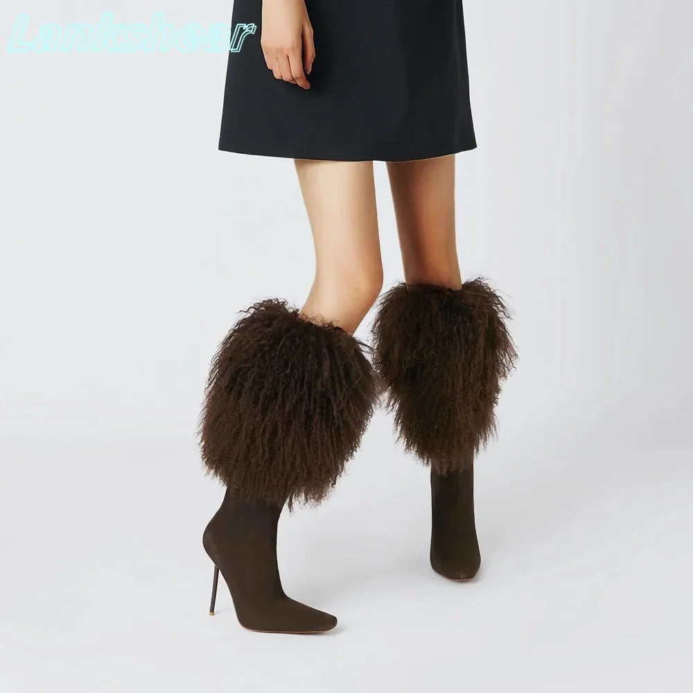Bottes à Talons Hauts avec Frou-frou