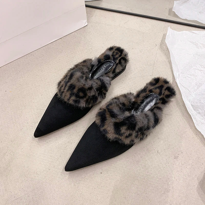 Baotou - Zapatillas de felpa con punta puntiaguda y tacón alto para mujer, otoño 2025, nuevas y poco profundas