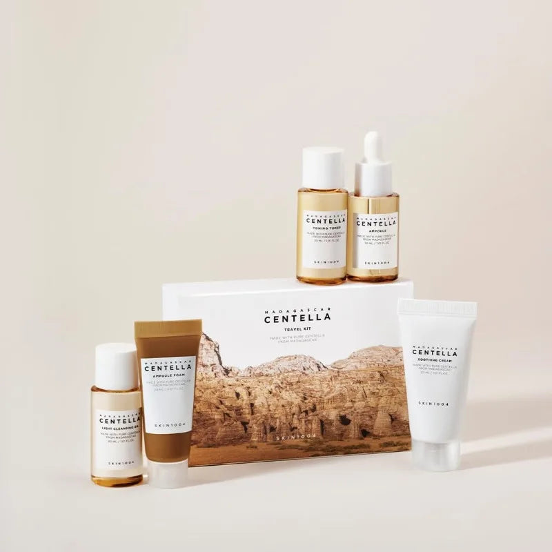SKIN1004 Madagascar Centella Travel Kit, Toner, Ampoule, Soothing Cream, Cleansing Oil, Ampoule Foam,  Mini 5pcs