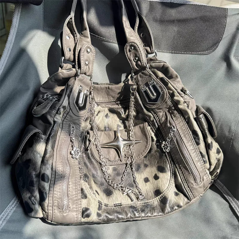 Sac vintage gris léopard