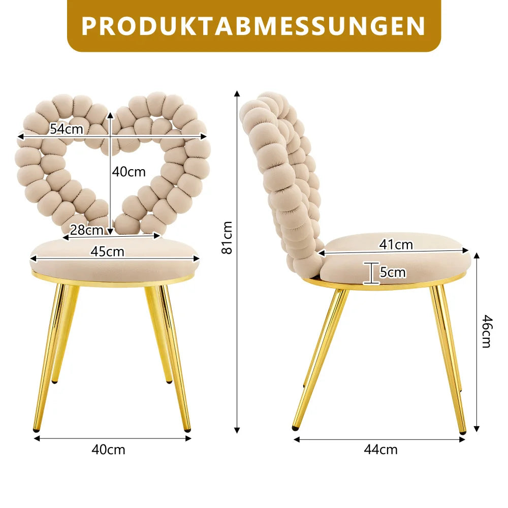2 chaises avec dossier en coeur beige