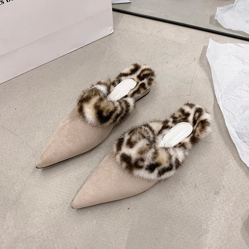 Baotou - Zapatillas de felpa con punta puntiaguda y tacón alto para mujer, otoño 2025, nuevas y poco profundas