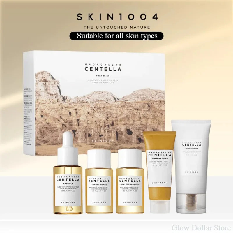 SKIN1004 Madagascar Centella Travel Kit, Toner, Ampoule, Soothing Cream, Cleansing Oil, Ampoule Foam,  Mini 5pcs