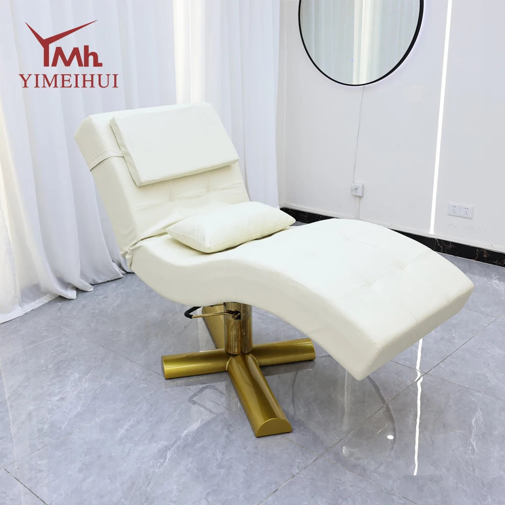 Cama eléctrica para salón de belleza, silla facial con elevación ajustable de terciopelo, de cuero sintético rosa y pestañas postizas.