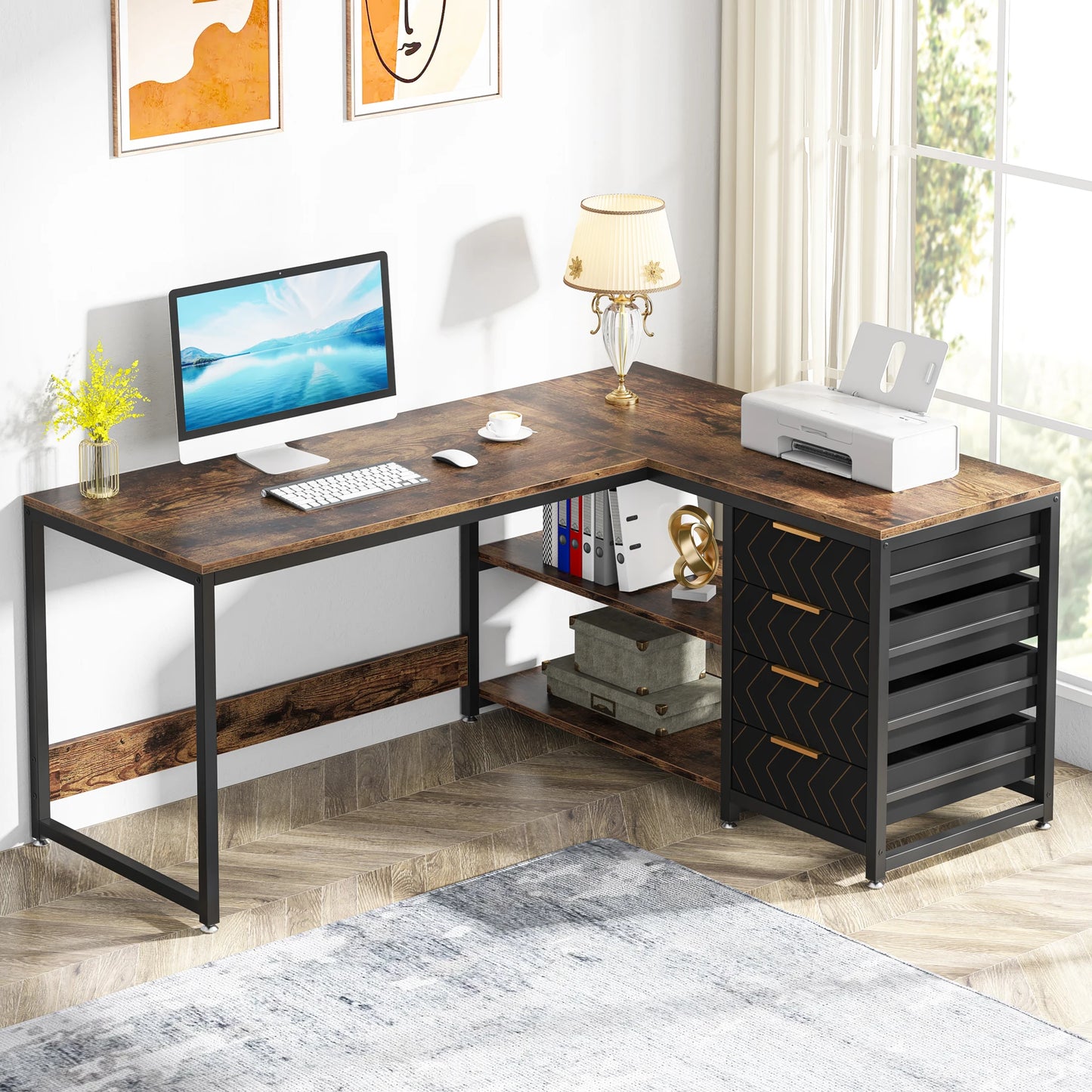 Bureau d'angle en bois allemand