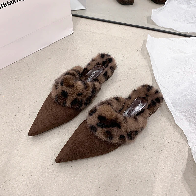 Baotou - Zapatillas de felpa con punta puntiaguda y tacón alto para mujer, otoño 2025, nuevas y poco profundas
