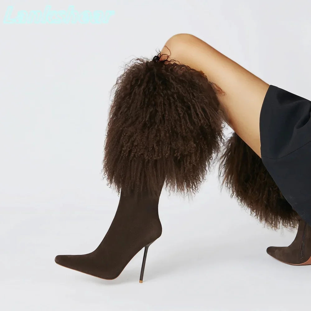 Bottes à Talons Hauts avec Frou-frou
