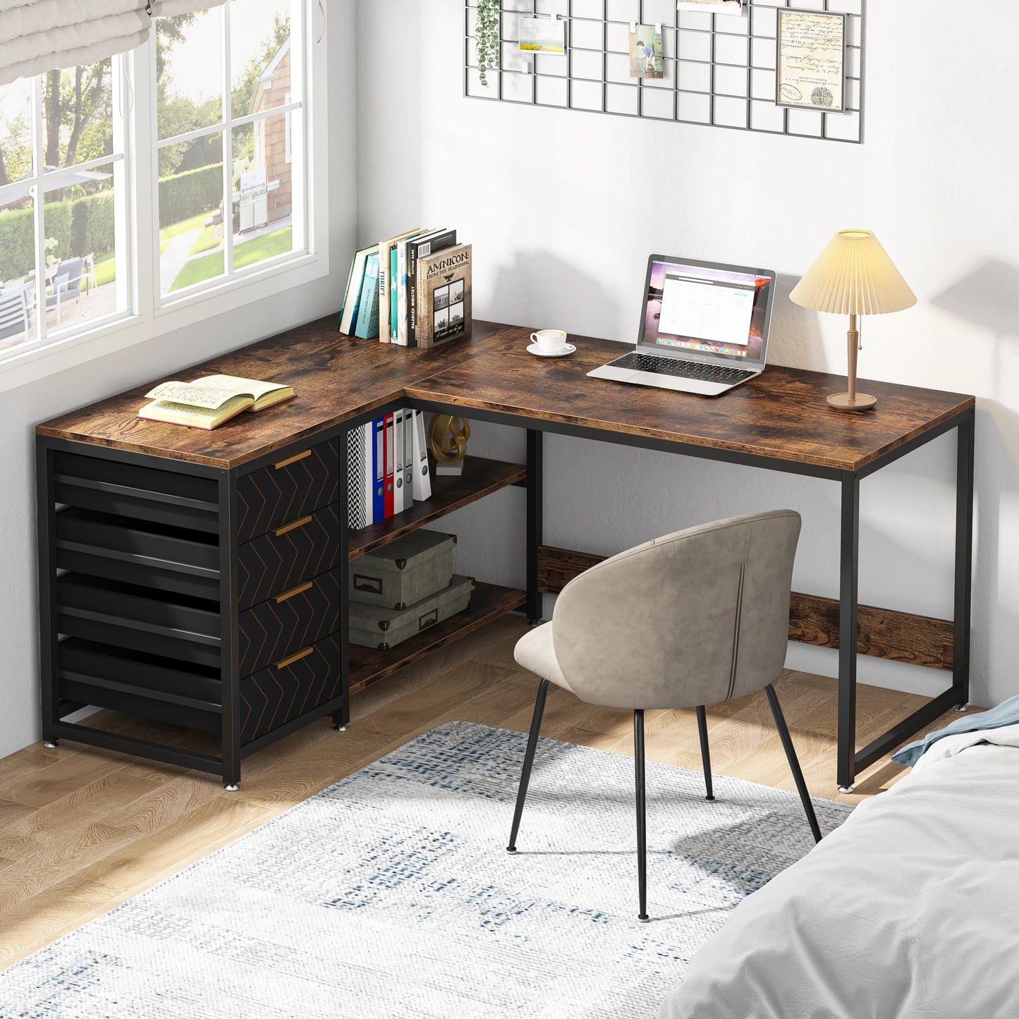 Bureau d'angle en bois allemand
