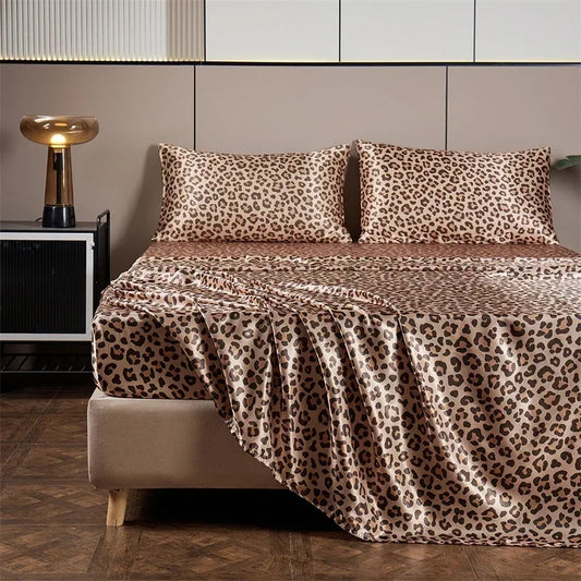 Couvre lit motifs léopard satiné 4 pièces