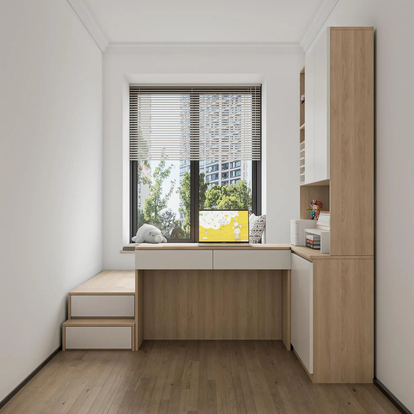 Tatami avec bureau et bibliothèque pour petit appartement